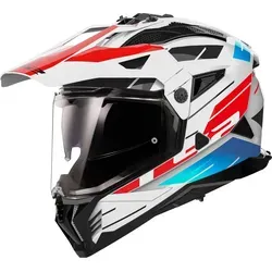 LS2 MX702 Pioneer II Namib Motocross Helm - M, weiss-rot-blau - Motorradhelm mit Emergency-Release-System und kratzfestem Visier, ideal für Sicherheit und Komfort beim Motocross.