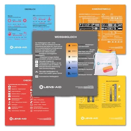 Lens-Aid Kamerazubehör-Set Mikrofaser-Reinigungstücher in praktischem Aufbewahrungsbeutel: Mikrofasertuch für Kamera Objektiv, Filter, Display, Smartphone und als Brillen-Putztuchim 10er Set oder 5er Set special edition.