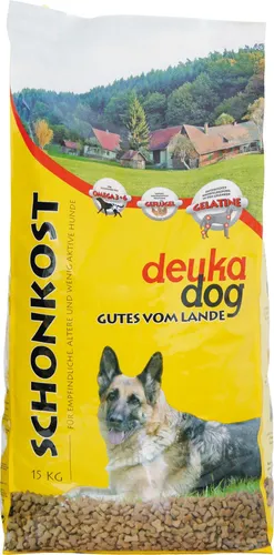 DEUKA Schonkost Hundefutter 15 kg - Hundefutter für empfindliche Hunde, unterstützt die Verdauung und Gelenkgesundheit dank hochwertiger Faserkomponenten und Gelatine. Ideal für ältere und wenig aktive Vierbeiner.