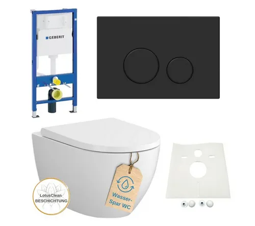 GEBERIT Vorwandelement WC mit Betätigungsplatte schwarz matt, Komplett-Set