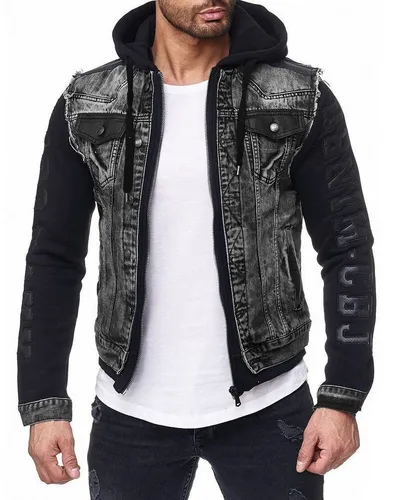 Cipo & Baxx Herren Jeansjacke mit Nieten und Zippern - BA- Black S - Stylische Jeansjacke im Regular Fit mit auffälligem Design. Praktische Taschen und Reißverschluss bieten Funktionalität. Ideal für einen coolen Look und den täglichen Einsatz.