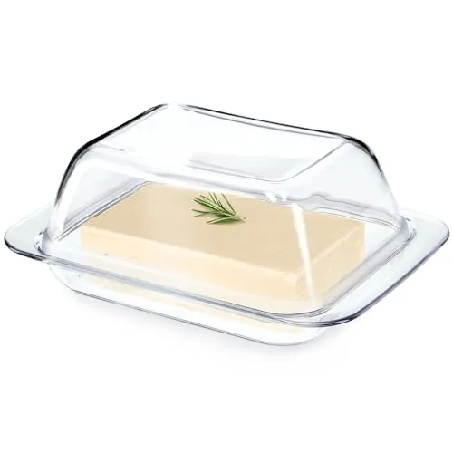 KADAX Butterdose aus Kunststoff, klare Butterschale mit Deckel und Griff, Butterbehälter, Butterschatz, spülmaschinenfest (Transparent 18,5cm)
