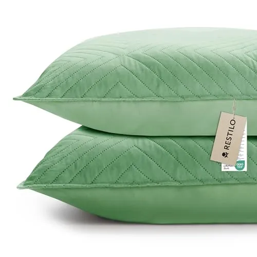 RESTILO Kissenbezug 45x45 cm 2er Set Hellgrün Grün Kissenhülle Dekorative Sofakissen Dekokissen Zierkissenbezug Ultrasonic Steppung weich für Sofa deko ideal für Wohnzimmer Schlafzimmer Softa