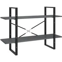 Bücherregal 2 Böden Grau aus Massivholz Kiefer - Regal für Erwachsene, modernes Design mit 2 Böden aus stabilem Kiefernholz, ideal zur stilvollen Aufbewahrung von Büchern und Deko im Wohnzimmer.