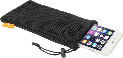 wortek Universal Handytasche Nylon Mesh Netz Beutel | 18,5cm x 9cm | für jedes Smartphone / Handy / iPhone | Schwarz