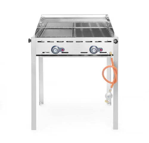 Grillsystem Green Fire 2 Brenner, HENDI - Profi Line mit emaillierter Grillplatte, ideal für professionelle Küchen und bietet gleichmäßige Wärmeverteilung für perfektes Grillen.