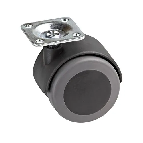 Metafranc Doppelrolle Ø 50 mm - 38 x 38 mm Platte - TPR-Rad - Weiche Lauffläche - Gleitlager - 50 kg Tragkraft / Transportrolle / Möbelrolle / Containerrolle / Parkettrolle / 800310 grau