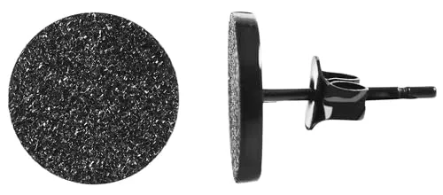 Akzent Damen-Ohrstecker Paar rund Edelstahl sandgestrahlt Plättchen ⌀10 mm Set Ohrringe schwarz Geschenk für Frauen
