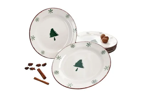 MamboCat Speiseteller 6er Set - Schneeflocke 26,5cm - Stilvolles 6-teiliges Speiseteller Set mit winterlichem Schneeflocken-Dekor, ideal für festliche Anlässe und Weihnachtsessen. Alltagstaugliche Steingut-Teller mit einem Durchmesser von 26,5 cm.