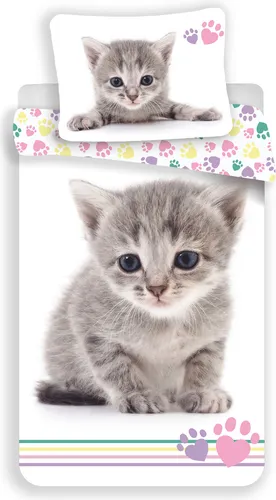 JFabrics Wendbare Bettwäsche Kätzchen, 100% Baumwolle, 140 x 200 cm - Bettwaren-Set für Kinder, wendbar und kuschelig aus 100% Baumwolle für süße Träume und ein gemütliches Kinderzimmer.