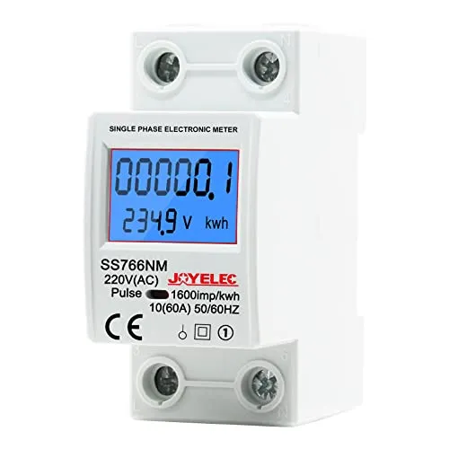 JOYELEC LCD Digitale 220V Stromzähler Hutschiene KWh Zähler 10(60) A 1-phasiger Wechselstromzähler 2-poliger 2P-DIN-Schienen-Stromzähler，Anzeige von Stromverbrauch, Leistung,Spannung und Strom