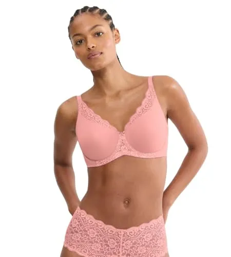 Triumph Amourette W01 Cherry Rose - Eleganter Minimizer-BH, der die Brust optisch um eine Cup-Größe reduziert. Weiche Microfaser-Seitenteile und flache Nähte sorgen für hohen Tragekomfort. Verstellbare Träger mit neuen V-Schiebern für individuelle Anpassung.