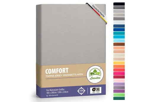 leevitex® Spannbettlaken für Topper 180x200–200x220 cm – schwerer Jersey, weich & pflegeleicht, Gummizug: rundum, extra schwere Ausführung, 180x200 - 200x220 cm, 100% Mako-Baumwolle