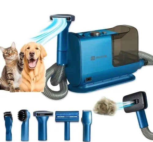 BEHOME Hundeschermaschine mit Staubsauger | 6-in-1 Haustierpflege- und Staubsaugerset Saugt alle Haare leicht auf, Staubsauger, Rasierer und Reinigungszubehör, Leise Schermaschine Hund Katze