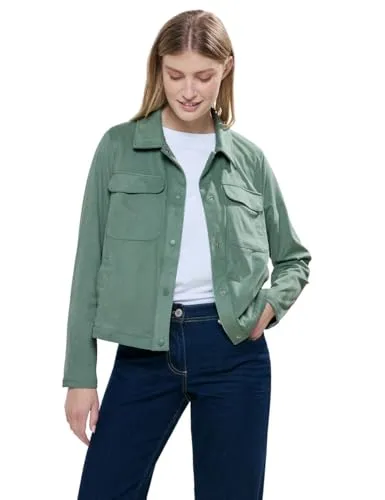 Cecil Damen raw salvia green XXL - Funktionsjacken mit Kragen und Knopfleiste, seitlichen Eingriffs- und Brusttaschen sowie angerauter Velour-Qualität – ideal für stylische Übergangslooks.