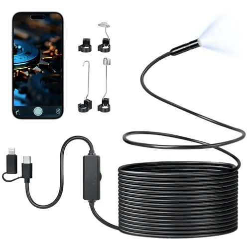 AiQInu Endoskopkamera mit Licht, 1920 HD Endoskop-Kamera Handy mit 8 LED Licht, IP67 wasserdicht, Kein WLAN Erforderlich, Inspektionen in Elektrik, Fahrzeug, Rohre, für Android & iOS (16.4 ft/5m)