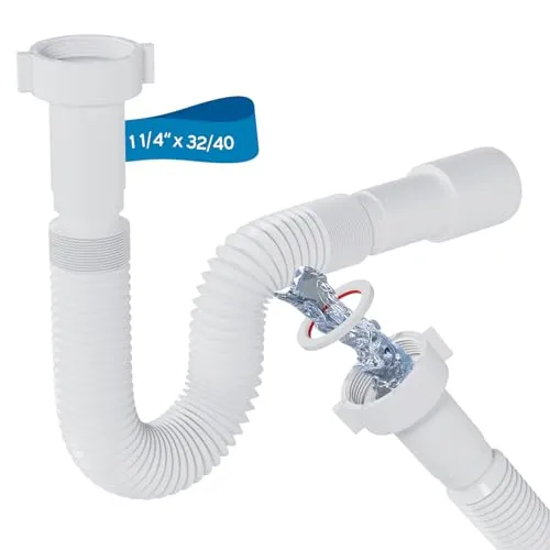 kör4u Flexibler Ablaufschlauch/Siphon 1 1/4 Zoll ×32/40 A750 verstellbar 390–830 mm Kunststoffmutter Polypropylen Abwasserrohr