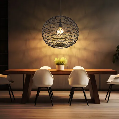 Elegante LED Pendelleuchte in Schwarz – Hängelampe für Esszimmer und Wohnzimmer - Moderne Hängeleuchte aus Metall und Papier, Ø 59 cm, mit warmweißem Licht (806 lm). Ideal für stilvolle Akzente in jedem Raum.