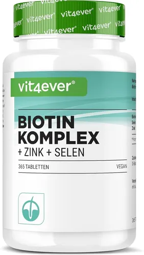 vit4ever Biotin Komplex + Selen + Zink - 365 Tabletten für Haut, Haare & Nägel - Biotinpräparate mit 12-MONATSVORRAT: Hochdosierte, vegane Tabletten für schöne Haut, Haare und Nägel. Optimal abgestimmte Synergie aus Biotin, Selen und Zink für maximale Wirkung.