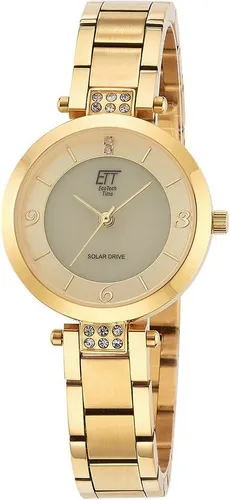 ETT Solaruhr Solar Drive ELS-12141-62M - elegante Damenuhr mit goldfarbenem Edelstahlarmband - Damenuhr mit Solar Drive Antrieb, 120 Tage Dunkelgangreserve und stilvollem Design, ideal für modebewusste Frauen.