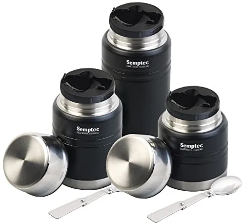 Semptec Urban Survival Technology Thermobecher mit Löffel: 3er-Set Vakuum Thermo-Behälter für Essen & Getränke, 350/500/750 ml (Doppelwandiger Isolierbecher, Thermobecher ToGo Suppe, Müsli)