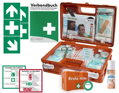 WM-Teamsport Erste-Hilfe-Koffer DIN 13157 mit Sprühpflaster - Erste-Hilfe-Koffer nach DIN 13157, robust und mobil, mit praktischen Prüfplaketten und umfangreicher Ausstattung für schnelle Hilfe bei Verletzungen.