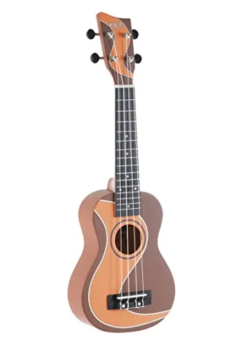 GEWA Sopran Ukulele Manoa W-SO-BR Muddy Roads mit Gig Bag - Ukulele mit Sapelli-Korpus und Surf-Motiv, ideal für Einsteiger und Musikliebhaber, inklusive Gig-Bag für einfachen Transport.