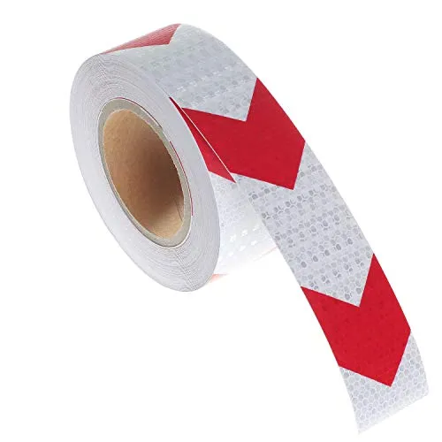 TUKA-i-AKUT 25Mx5cm Reflektierendes Warnklebeband - Hohe Intensität - Pfeil Design - Sicherheit Warnung Reflektorband, Hohe Sichtbarkeit Ausrichtung Aufkleber, Pfeil Rot/Weiß, TKD5031