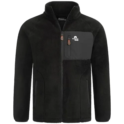 Arctic Seven Herren Fleecejacke (S-3XL) - Leicht, Flauschig, Atmungsaktiv, Hoher Kragen, Übergangsjacke Warme Jacke Männer - AS-415 Schwarz X-Large