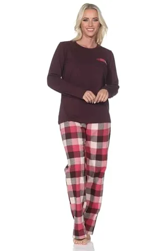 Normann Damen Schlafanzug lang Pyjama mit Karierter Flanell Schlafhose – Beere, Größe 40-42 - Kuschelig warmer Flanell für die kalte Jahreszeit, ideal als Nachtwäsche oder Homewear. Klassischer Style mit Rundhalsausschnitt und eleganter Karo-Hose. Atmungsaktive Baumwolle für angenehmen Tragekomfort.