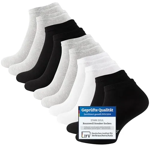 STARK SOUL 10 Paar Essentials Sneaker Socken, Baumwolle, schwarz weiss grau, Gr. 43-46