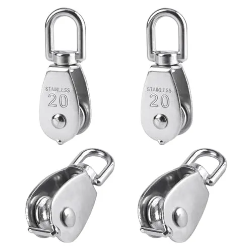 BuxiuGK 4 Stück 20mm Umlenkrolle Rolle aus 304 Edelstahl,Riemenscheibe Roller Einzelflaschenzug Blockseilrolle für Seile,Tragkraft 75kg