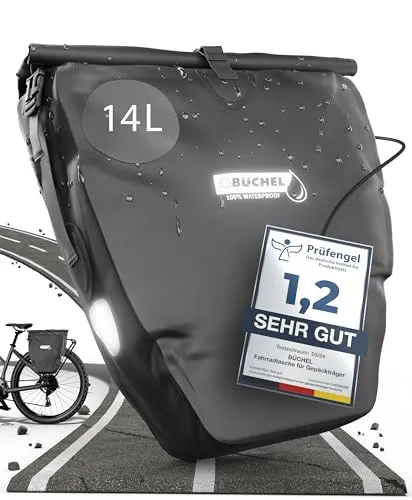 Büchel 14L Fahrradtaschen für Gepäckträger – 100% Wasserdicht in Schwarz