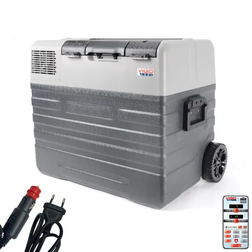VIGO COOL Tragbare Elektrische Kühlbox 12/24/230V Kühlschrank 52L mit Rädern