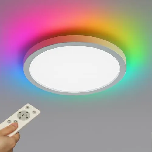 Epochglo Deckenlampe RGB, LED Deckenleuchte Dimmbar mit Fernbedienung, Flach LED Panel 24 W, 2400 lm, Farbtemperatur 3000 K-6000 K, 29 cm Rund, Weiß, für Schlafzimmer, Wohnzimmer
