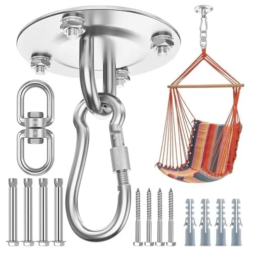 Morzejar Strapazierfähiger Deckenhaken 360° drehbar robuste Haken zum Aufhängen 304 Edelstahl drehbare Hängemattenhaken Schaukelhaken für Decke Holz Veranda Fitnessstudio Yoga Aufhängungshaken