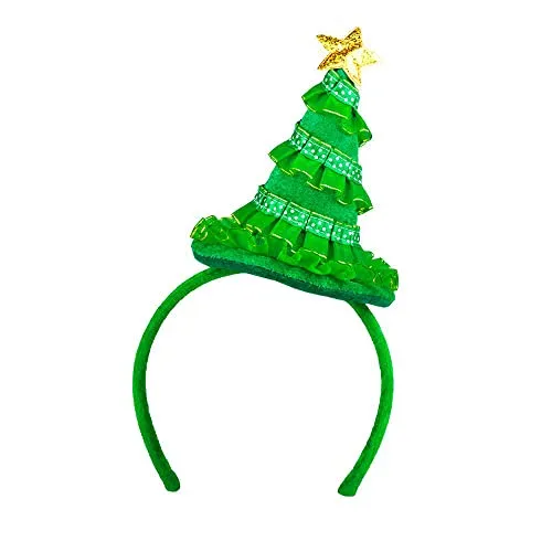 Boland 13429 - Haarreif Weihnachtsbaum mit goldenem Stern, leicht seitlich aufsitzender Miniaturbaum aus Filz, Stoff und Tüll, Weihnachten, Cutie Pine, Karneval, Mottoparty, Party Deko