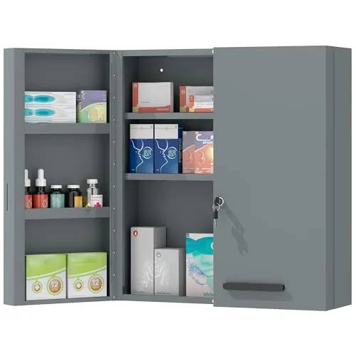 kleankin Medizinschrank – abschließbarer Medikamentenschrank mit 6 Regalen - Praktischer Medizinschrank zur sicheren Aufbewahrung von Materialien. Mit 6 Regalen und abschließbarem Design bietet er optimalen Schutz und ist ideal für die Wandmontage in Küche oder Flur.