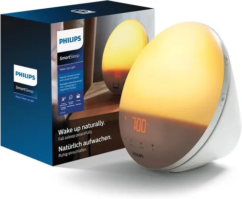 Philips HF3519/01 Wake-up Light - Tageslichtwecker mit Sonnenaufgangsfunktion, 5 Lichtstufen für sanftes Aufwachen und integriertes FM-Radio