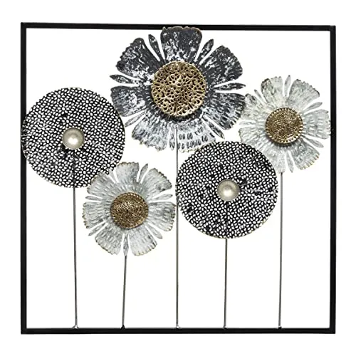 Atmosphera Wanddekoration Blumen - Mehrfarbig 50 × 50 cm - Wandskulpturen aus Eisen, ideal für eine bunte Raumgestaltung mit einem eleganten Blumenmotiv, leicht und pflegeleicht.