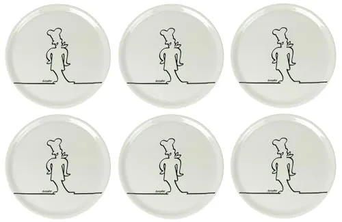 Lentz Pizzateller Ø31cm aus Porzellan mit lustigem Koch-Motiv (6er Set)