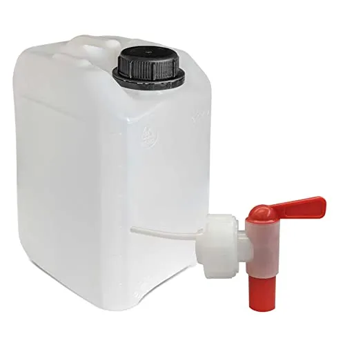 plasteo® 3 Liter Wasser und Getränke Kanister Neu mit Sicherheitsverschluss + 1 AFT Hahn (DIN 45) | Lebensmittelecht | Tragbar Stapelbar Stabil | Langlebig | Indoor Outdoor | BPA Frei | Made in DE