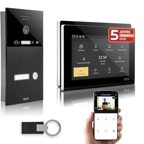 GVS IP Video Türsprechanlage mit Türöffner, RFID, 2X 7 Zoll Monitor & App
