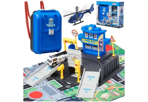 Esun Spiel-Feuerwehrwache Parkhaus für Kinder – Tragbares Komplettset mit Rucksackdesign