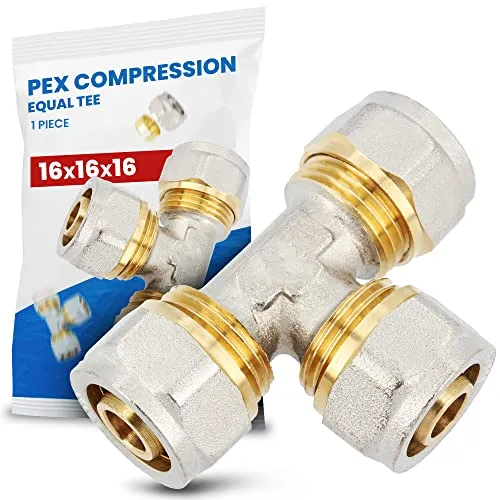 T-Stück PEX-AL-PEX Schraubfitting 16 x 16 x 16 mm Messing Klemmverschraubung Sanitärsystem Heizungsschlauch Rohradapter T-Anschluss