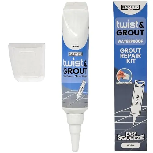 Twist & Grout Fugenmörtel–Von Floor-Fix Pro – Schnelle Reparatur für Fliesen in Bad, Dusche und Küche – Vorgemischtes, Langlebiges und Wasserfestes Fliesenrenovierungsset–Inklusive Spachtel (Weiß)