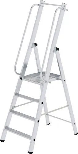 MUNK Podestleiter ML 51094 - Klappbar mit 4 Stufen - Leiter für bis zu 150 kg, max. Arbeitshöhe 2,90 m. Ideal als hochgelegener Arbeitsplatz, sicher und platzsparend zusammenklappbar.