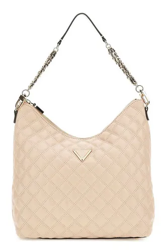 Guess Schultertasche Giully, Light Beige - Schultertasche aus hochwertigem Polyurethan, mit kariertem Design und abnehmbarem Henkel. Ideal für stilbewusste Frauen, die Funktionalität und Eleganz schätzen.