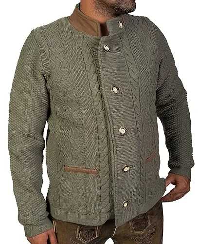 Trachtl Trachtenstrickjacke Herren Markus Strickjacke Herren Moderne bayrische Tracht, Knöpfen in Hirschhornoptik in 8 Farben (Khaki, M)