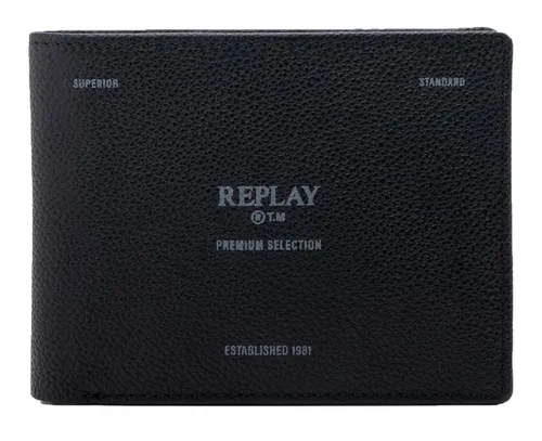REPLAY Leder Geldbörse Wallet Black – Stilvoller Begleiter für Herren - Hochwertige REPLAY Geldbörse aus echtem Rindsleder mit RFID Blocker. Kompakt und praktisch für alle Essentials: 3 Kreditkartenfächer, 2 Geldscheinfächer und ein Münzfach. Immer griffbereit in der Jacken- oder Hosentasche.